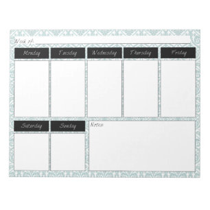 Blue & Black Damask Weekly Pattern Notepad