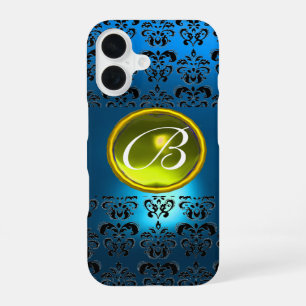 BLUE BLACK DAMASK YELLOW GEM MONOGRAM iPhone 16 CASE