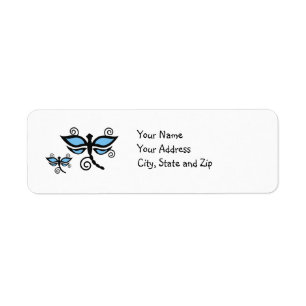 Blue & black Dragonflies on yellow address label