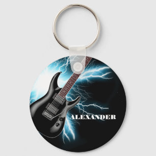 Blue & Black Electric Guitar Design Keychain