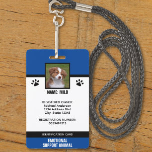 Blue & Black Emotional Support Service Animal ID ID Badge
