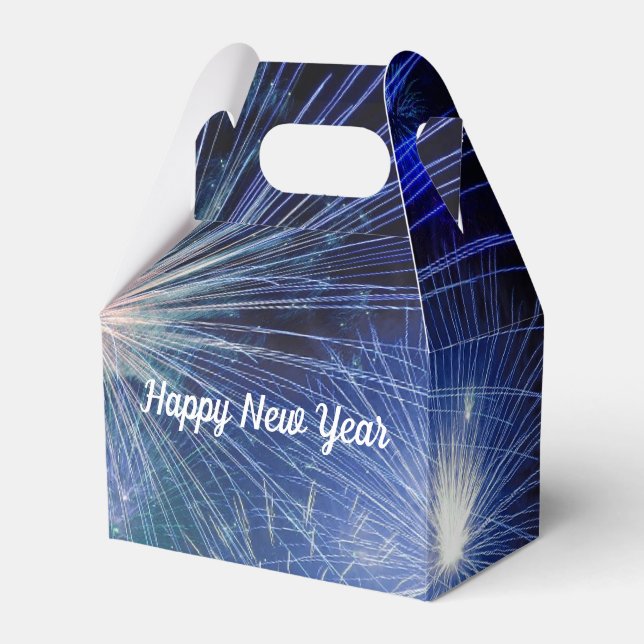 Blue Black Fireworks Happy New Year Favour Box (Front Side)