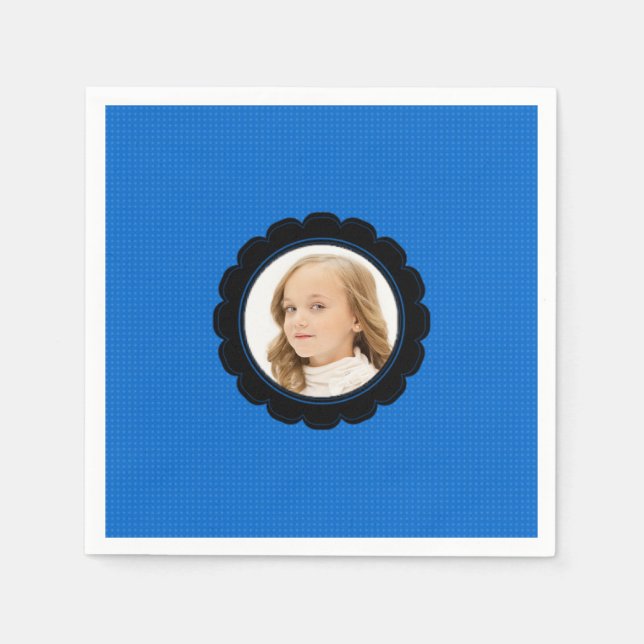 Blue Black Flower Replace Image Napkin (Front)