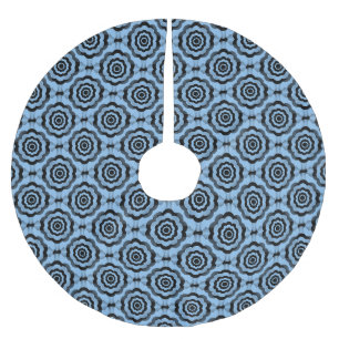 Blue Black Flower Seamless Pattern Brushed Polyester Tree Skirt