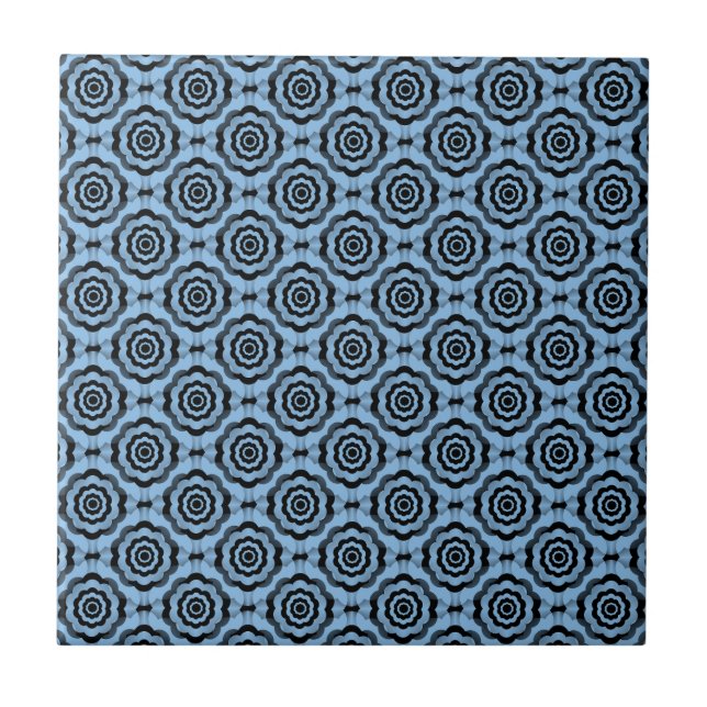 Blue Black Flower Seamless Pattern Tile (Front)