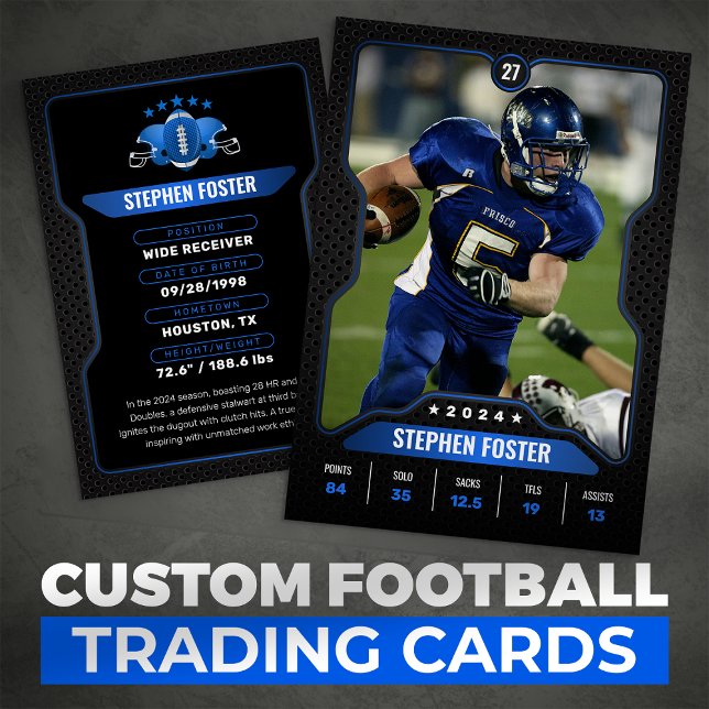 Blue & Black Football Trading Card Player Photo (Creator Uploaded)