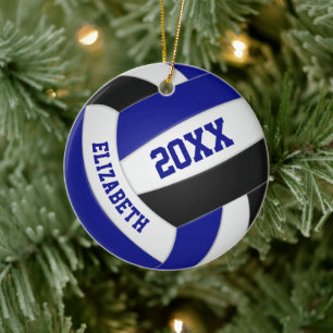 Blue black girls boys team colours volleyball ceramic tree decoration