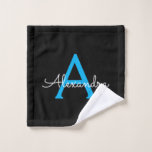 Blue Black Girly Script Monogram Name Wash Cloth<br><div class="desc">Black and Blue Simple Script Monogram Name Bath Towel. This makes the perfect sweet 16 birthday,  wedding,  bridal shower,  anniversary,  baby shower or bachelorette party gift for someone that loves glam luxury and chic styles.</div>