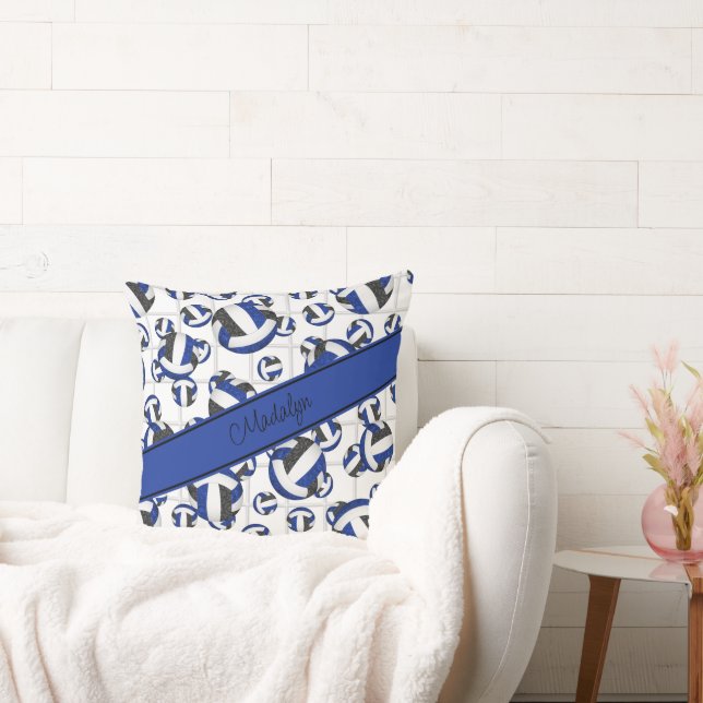 Blue black girly volleyballs pattern w net accent cushion (Couch)
