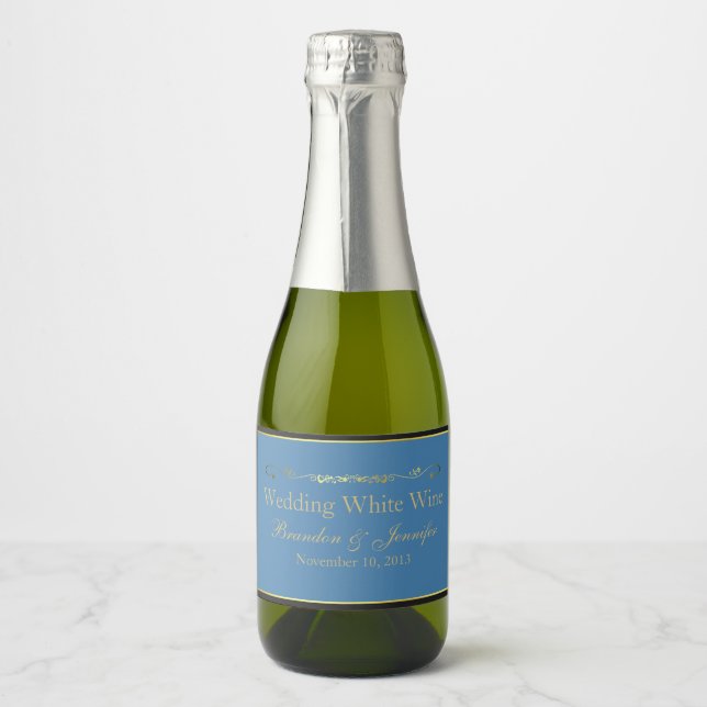 Blue, Black & Gold Custom Wedding  Sparkling Wine Label (Front)