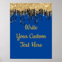 Blue Black Gold Glitter Birthday Party Anniversary