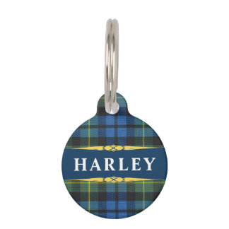 Blue Black Gold Tartan Plaid Personalized Pet Tag