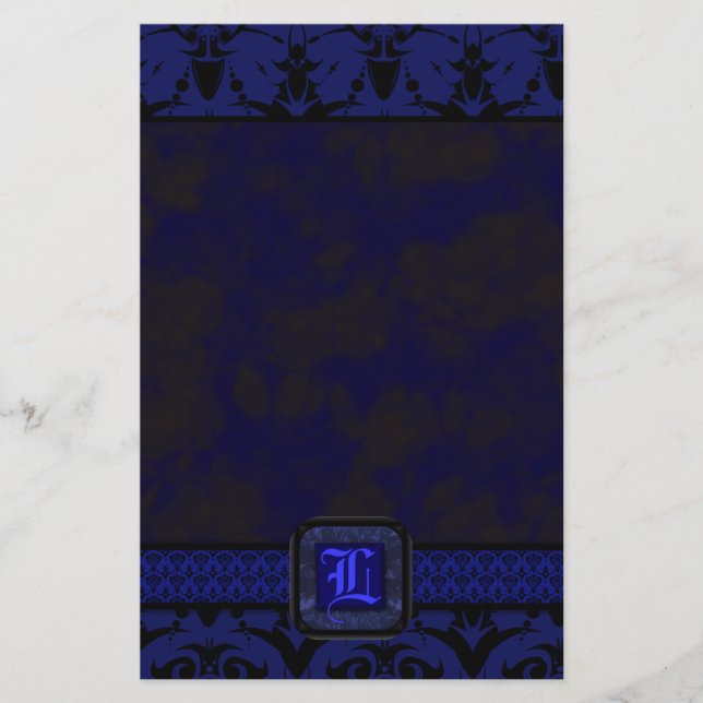 Blue & Black Goth Lace Wedding Stationery (Front)