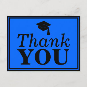 Blue Black Grad Cap Thank You Postcard