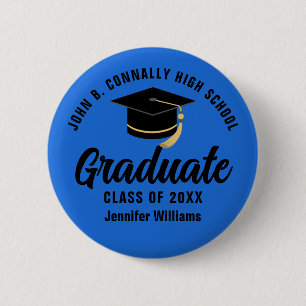 Blue Black Graduate Custom Graduation Name Tag 6 Cm Round Badge