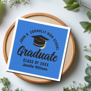 Blue Black Graduate Personalised Graduation Party Napkin