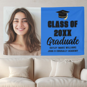 Blue Black Graduate Photo Modern Graduation Party Banner
