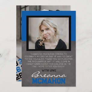 Blue & Black Graduation 2 Photo Thank You Card