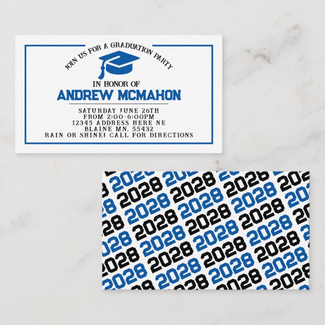 Blue & Black Graduation Invite Announcement Insert (Front/Back)