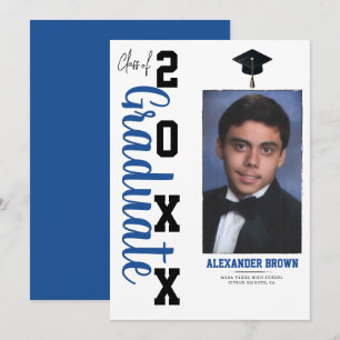 Blue & Black Graduation Photo Announcement