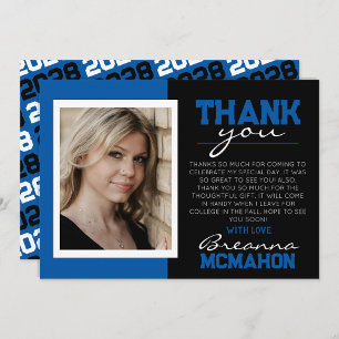 Blue & Black Graduation Photo Thank You Card