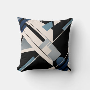 Blue Black Gray Beige Diagonal MCM-inspired Design Cushion
