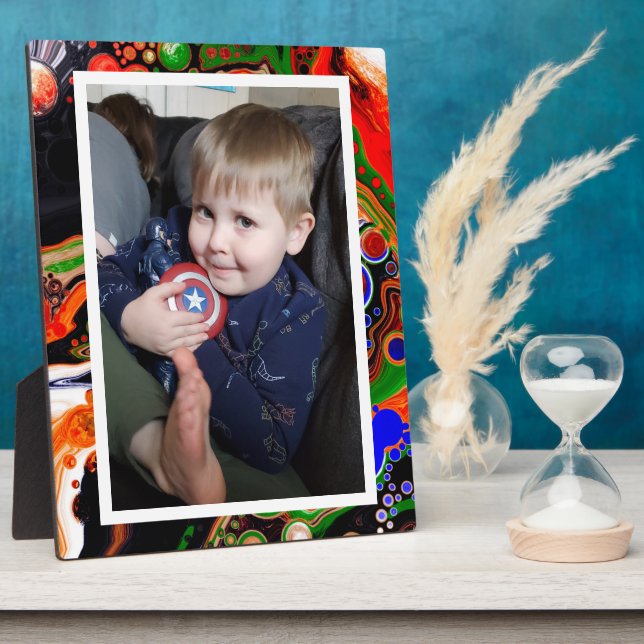 Blue, Black, Green Faux Marble Photo  Plaque (Side)