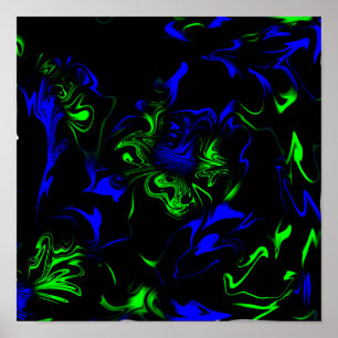 Blue, Black, Green Liquid Art Poster