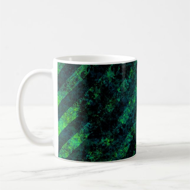 Blue black green striped background with blur, gra coffee mug (Left)