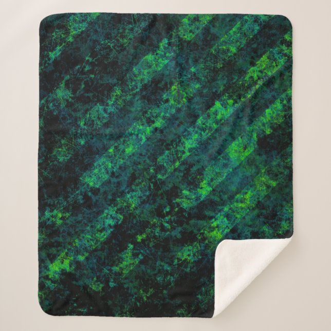 Blue black green striped background with blur, gra sherpa blanket (Front)