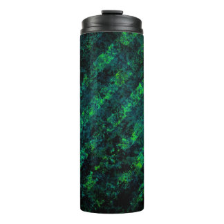 Blue black green striped background with blur, gra thermal tumbler