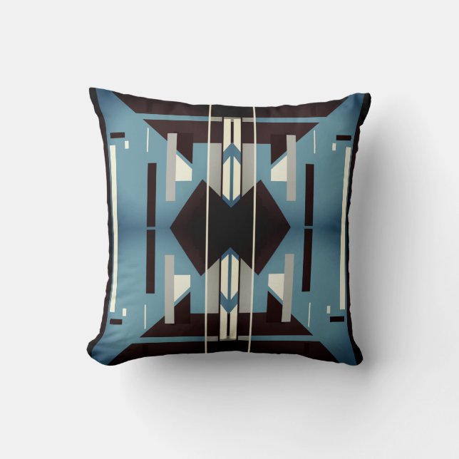 Blue Black Grey Beige Mediterranean Symmetrical Cushion (Front)