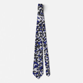Blue, Black, Grey Camouflage Camo Pattern Design Tie