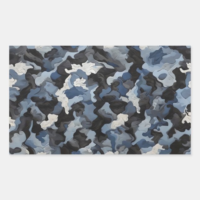 blue black grey comouflage rectangular sticker (Front)