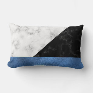 Blue/Black Grey Foil Marble Lumbar Pillow
