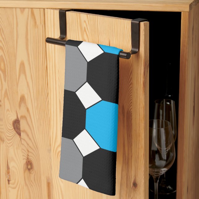 Blue Black Grey Geometric  Tea Towel (Thirds Fold)