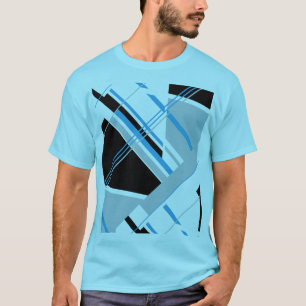 Blue Black Grey MCM Look Bold Geometric Abstract T-Shirt