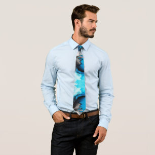 Blue black Grey white abstract pain splash Tie