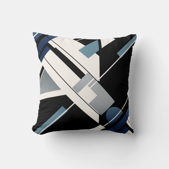 Blue Black Grey White Diagonal MCM-inspired Design Cushion (Front)