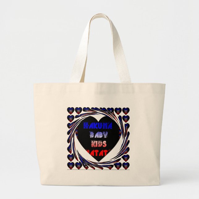 Blue Black Hakuna Matata Baby Kids Design.png Large Tote Bag (Front)