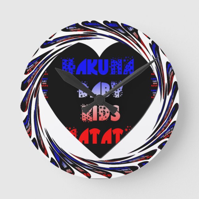 Blue Black Hakuna Matata Baby Kids Design.png Round Clock (Front)