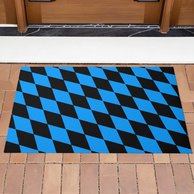 Blue Black Harlequin Diamonds Checkers Design  Doormat (Creator Uploaded)