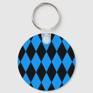 Blue Black Harlequin Diamonds Checkers Design Key Ring