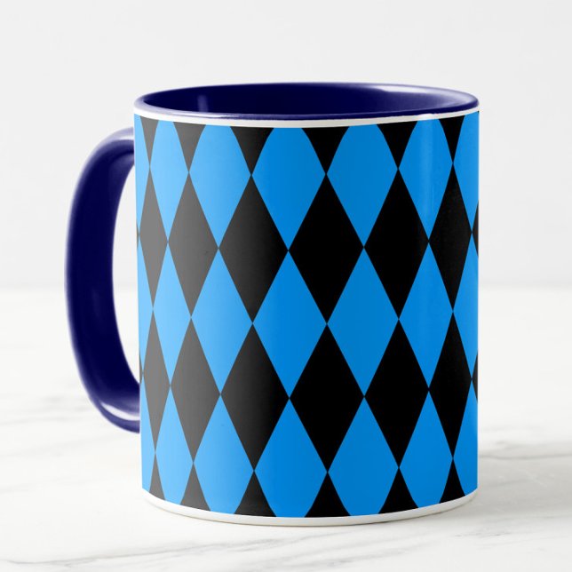 Blue Black Harlequin Diamonds Checkers Design  Mug (Creator Uploaded)