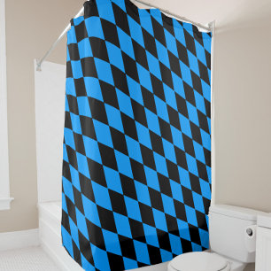 Blue Black Harlequin Diamonds Checkers Design  Shower Curtain