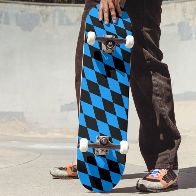 Blue Black Harlequin Diamonds Checkers Design  Skateboard (Creator Uploaded)