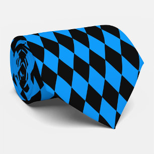 Blue Black Harlequin Diamonds Checkers Design Tie