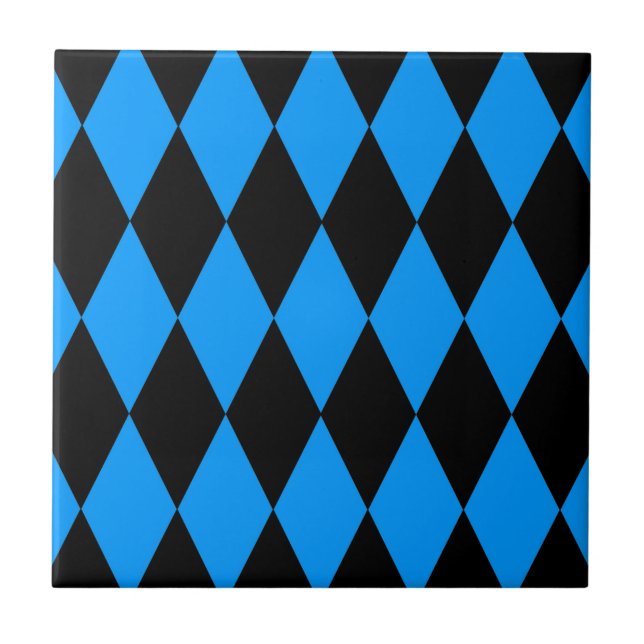 Blue Black Harlequin Diamonds Checkers Design  Tile (Front)