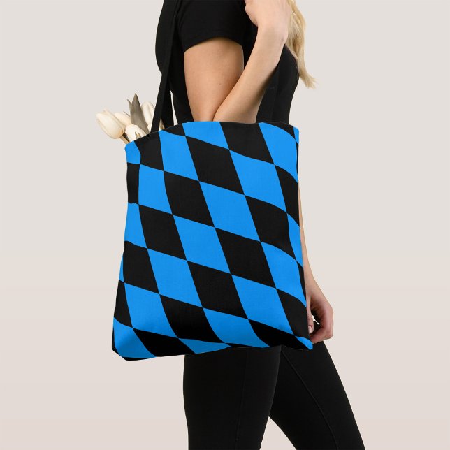Blue Black Harlequin Diamonds Checkers Design  Tote Bag (Creator Uploaded)