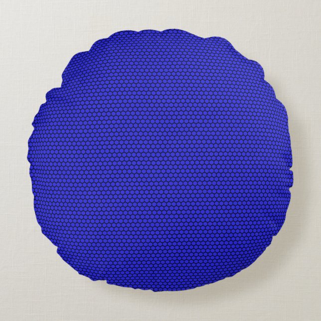 Blue Black Hexagon Seamless Pattern Round Cushion (Front)